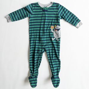 Carter's 24M Striped Onesie Footie Pajamas with Monster Eating a Cheeseburger
